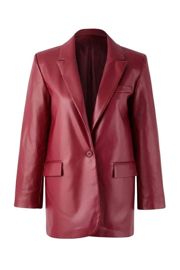 WOVCOR Woven Oversize Faux Leather Blazer Jacket