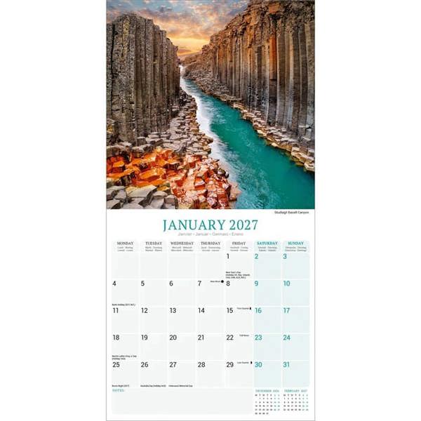 Europe Iceland Calendar 2027, Wall Calendars, Month To View, Travel, Gift