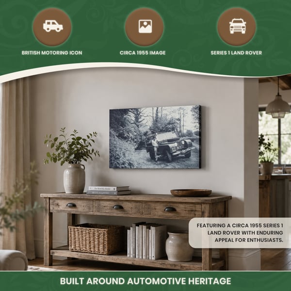 Series 1 Land Rover Canvas Picture Print, Circa 1955 Black and White, 60 x 40 cm, Stretched Canvas on Wooden Frame