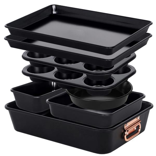 Gr8 Home 8pc Non Stick Bakeware Set Stackable Black Oven Baking Pans