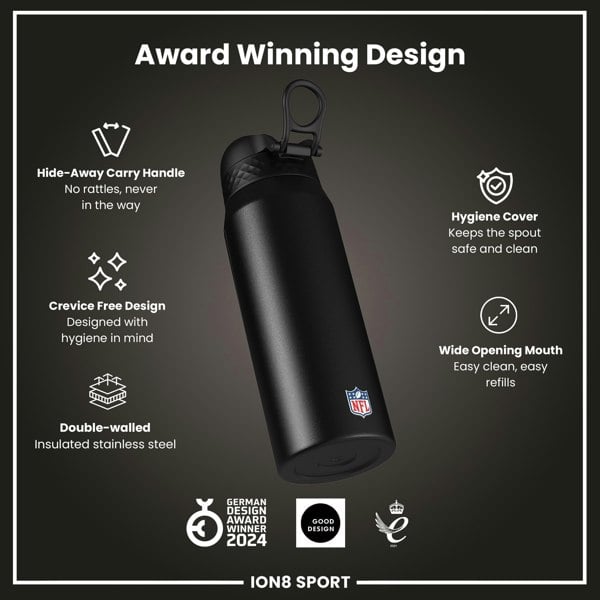 ION8 NFL x ION8 Insulated Steel Water Bottle, NFL Packers, 750ml (24oz)