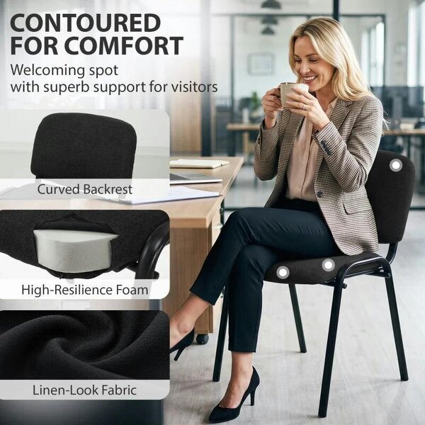 Meeting Chair, Stackable Ergonomic Office Chair with Padded Seat, Curved Backrest for Conference Room, Black