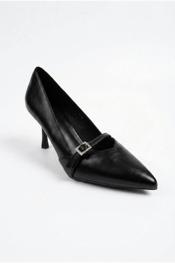 Theia Pointed Toe Embellished Strap Shoes - Black