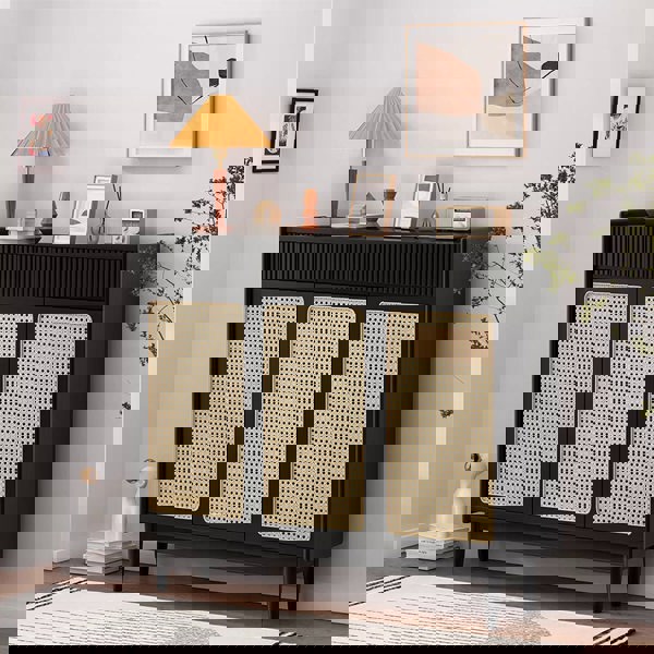 Merton Rattan Shoe Storage With Drawer, Black-Rit Concept-Rit Concept