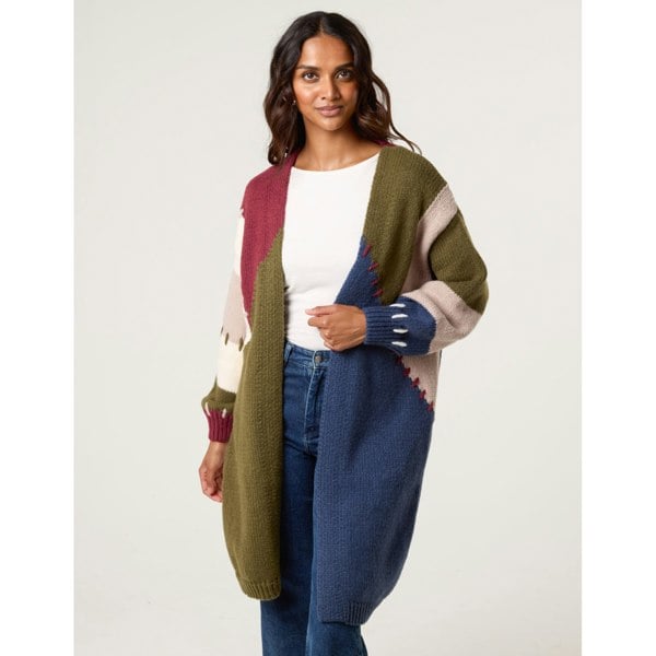 Blue Vanilla Blanket Stitch Detailed Colourblock Cardigan