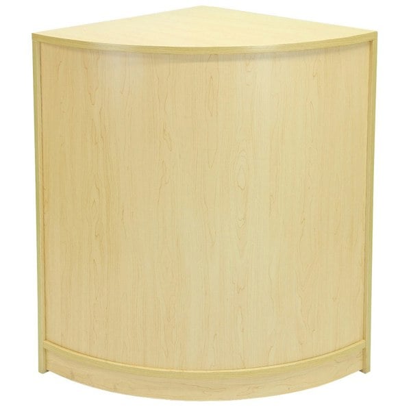 Maple corner counter with a smooth, light wood finish, featuring a rounded front and sleek design, perfect for retail displays