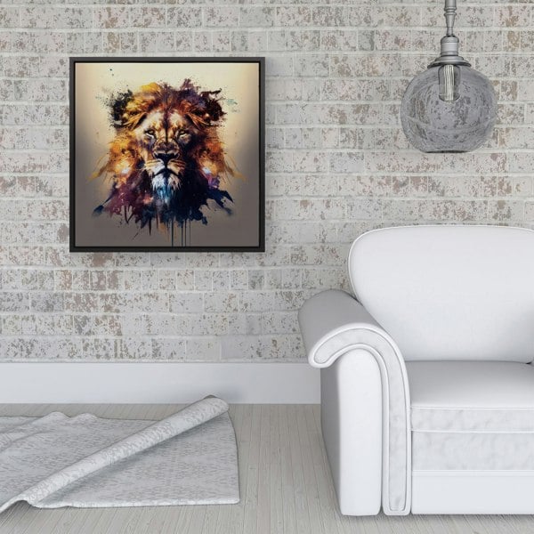 Warren Reed Majestic Lion Face Splash Art Framed Canvas