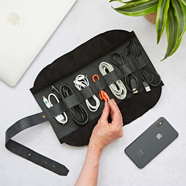 Paper High Buffalo Leather Cable Organiser