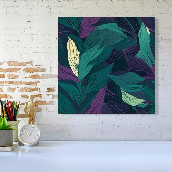 Warren Reed Green Purple Tropical Leaves Canvas