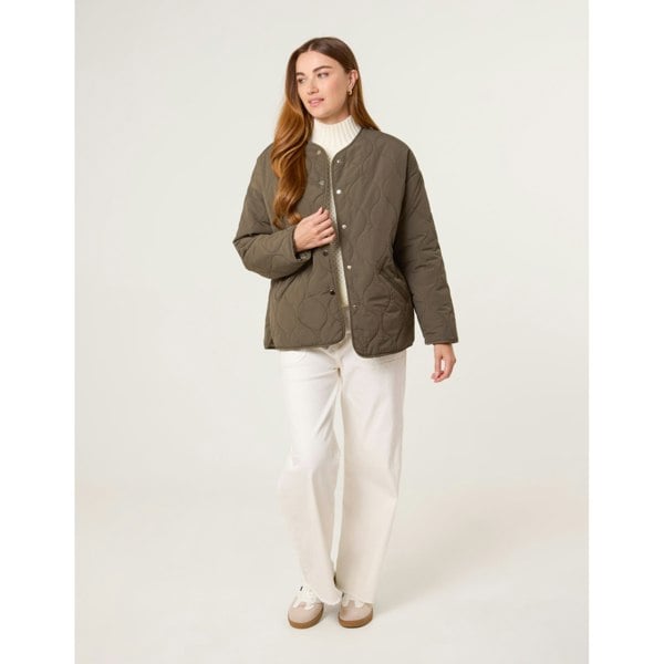 Blue Vanilla Button Front Quilted Jacket - Khaki