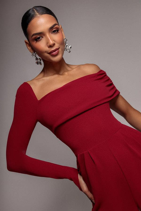 One Shoulder Scuba Jumpsuit - Wine TR375
