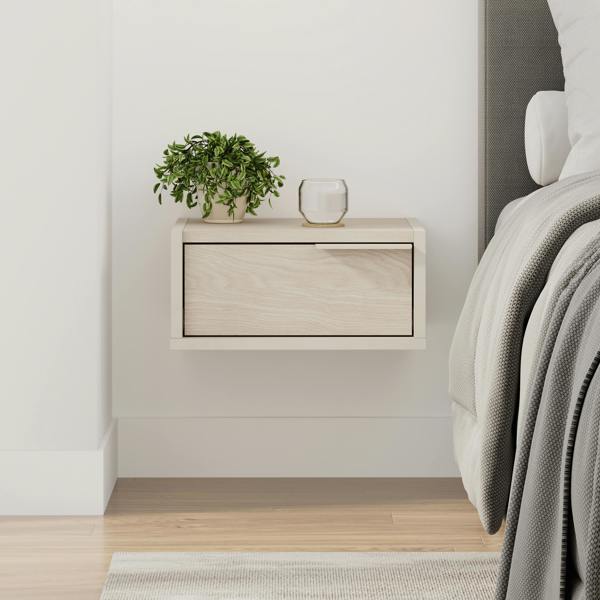 Decortie Eco Floating Bedside Table w/Drawer Modern Nightstand Wall-Mounted Space Saver Metal Handle Bedroom