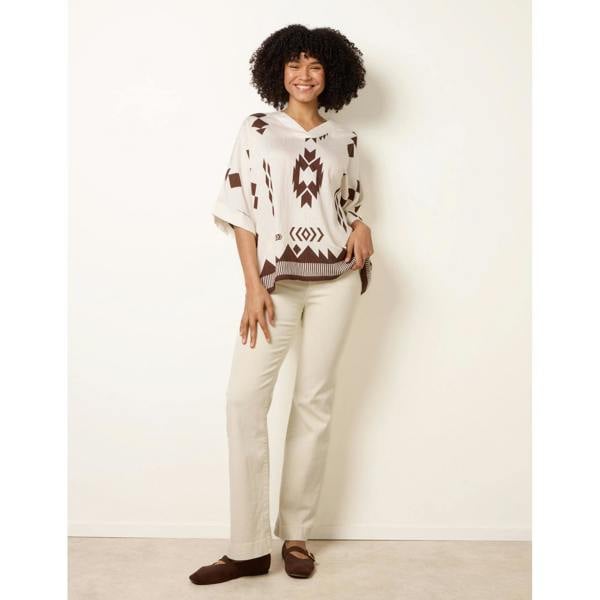 Blue Vanilla Linen Geometric Print Top