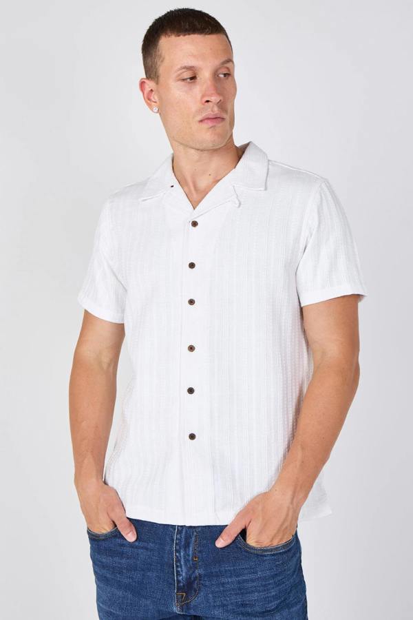 Textured Short Sleeve Resort Collar Shirt - Off White