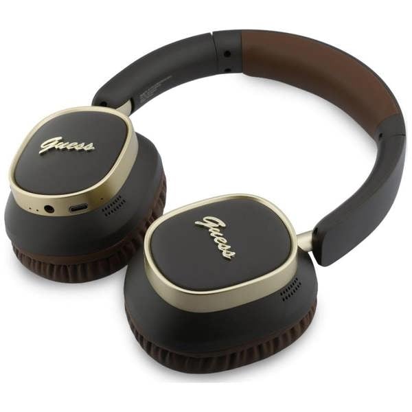 Guess Rectangle Metal Script Logo ENC On Ear Wireless Headphone Brown - GUBHV28HGCSMW