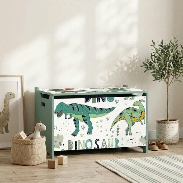 Storage Chest, Wooden Toy Chest with Lid, Flip-Top, Security Hinges and Anti-Pinch Design for Kids, Green