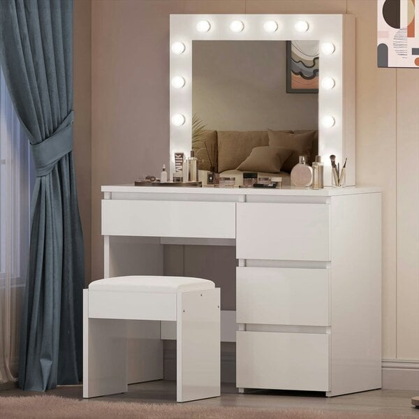 Kosy Koala White Dressing Table Hollywood LED Mirror Makeup Desk Vanity Table Bedroom Furniture