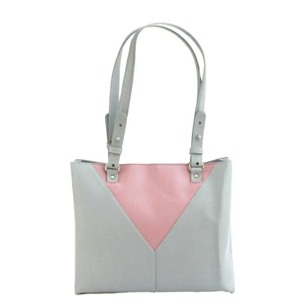 Eastern Counties Leather Alice Contrast Panel Leather Handbag - Grey/Blush - 