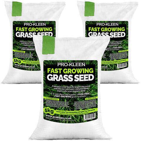 ProKleen Pro-Kleen Fast Growing Grass Seed 3x 5Kg Covers Up to 900m2 Fast Growing Hard Wearing for New Lawns, Overseeding and Patch Repair