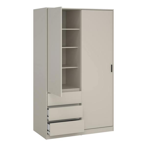 Furniture To Go Naia Wardrobe with 1 Sliding Door 1 Std Door & 3 Drawers in Cashmere