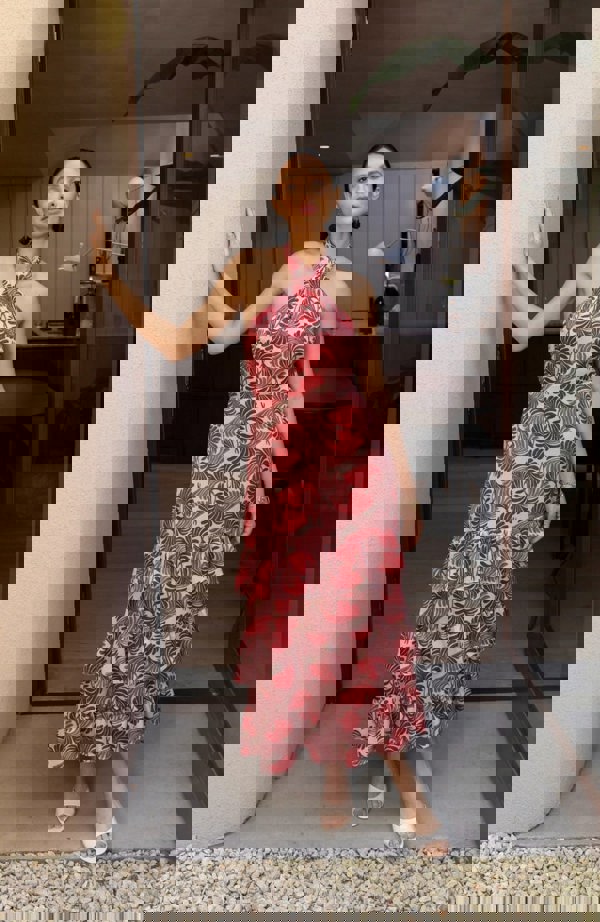 Rewritten London Jamie Dress in Pink Fan Print