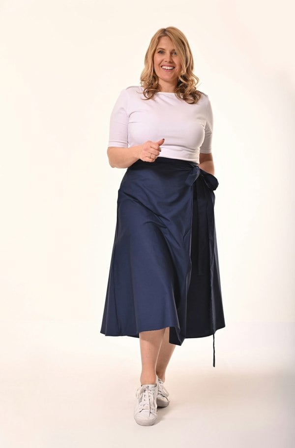 Frock Tales Illusion Midi Wrap Skirt With Pockets - Navy