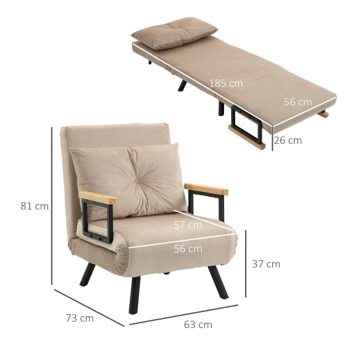 Wyld Haus Elvael Velvet Beige 4 In One Convertible Single Chair Bed With Cushion