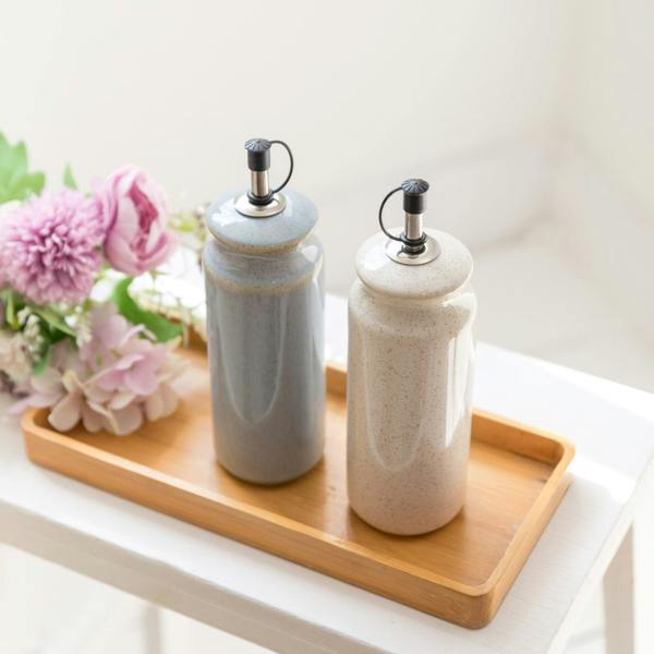 Scandi Home Ceramic Oil & Vinegar Bottles, Set of 2, Cream & Duck Egg Blue Reactive Glaze
