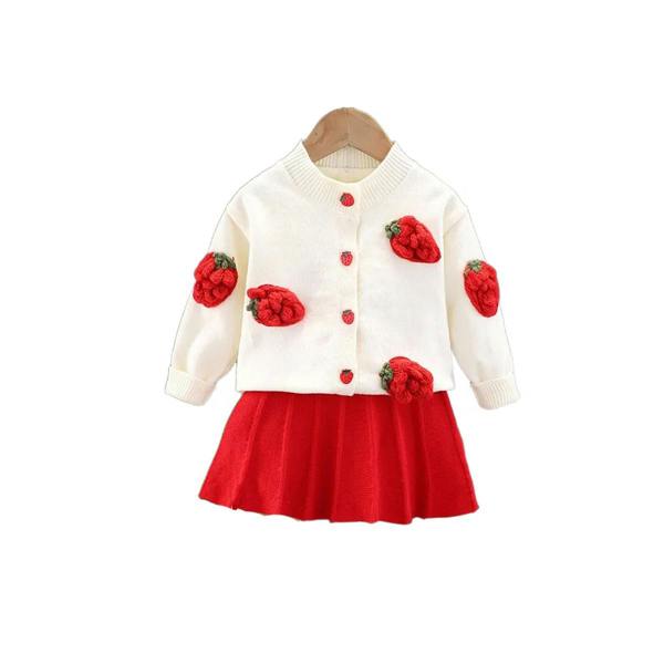 Cinda Strawberry Cardigan and Skirt Set