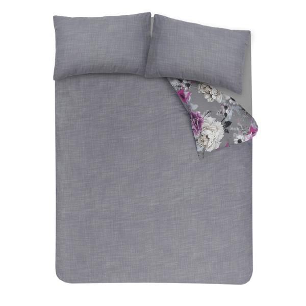 Smart Living Reversible Polycotton Inky Floral Duvet Cover and Pillowcase Set - Grey
