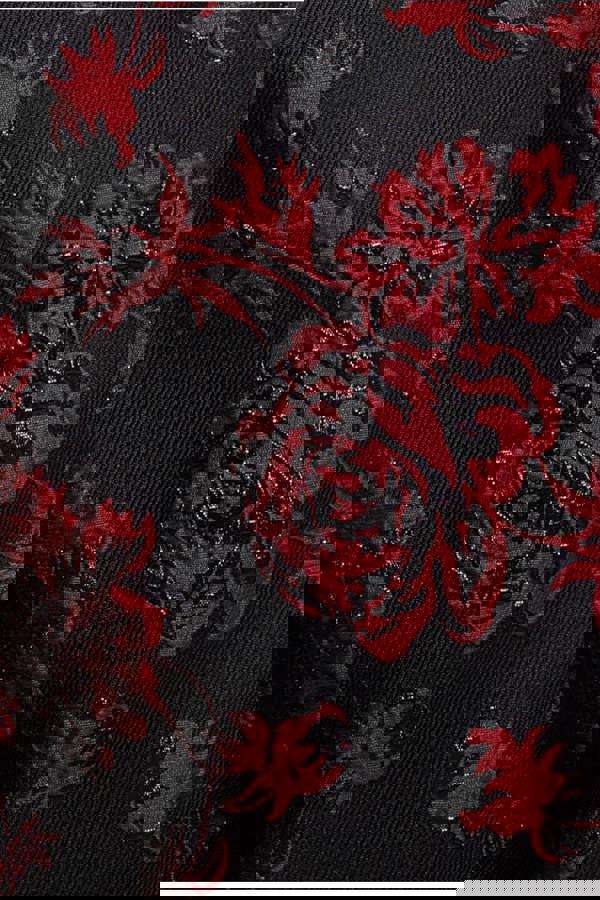 Plunging Neck Pleated Sleeve Jacquard Mini Dress - Black DR4772