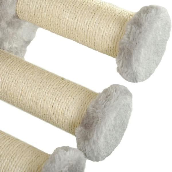 Grey wall-mounted cat tree sisal scratching posts with plush covers on corners