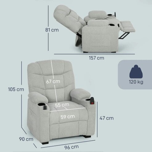 Bobobiy Electric Massage Recliner Armchair with Vibration, Whisper-Quiet Motor, Memory Function, Fleece Power Reclining Chair with Spring Pack, Grey