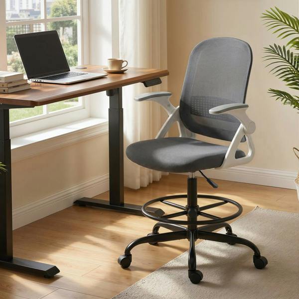 HOMCOM Mesh Painting Chair, Rolling Desk Chair with Flip-up Armrests