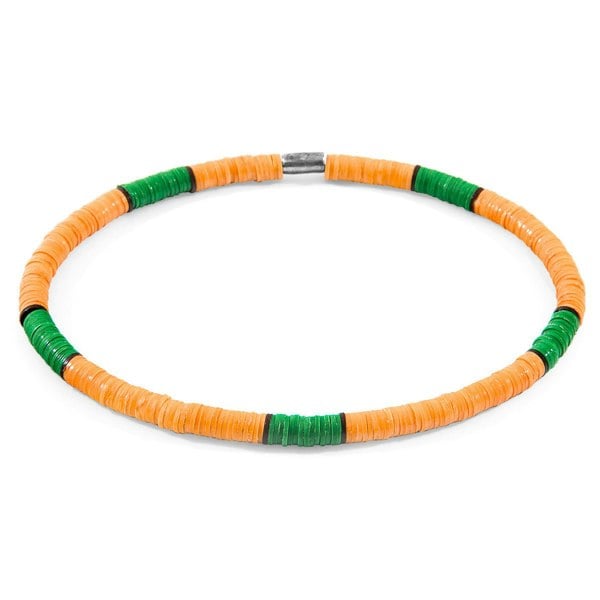 Anchor & Crew Orange - Green Finley Silver and Vinyl Disc SKINNY Bracelet