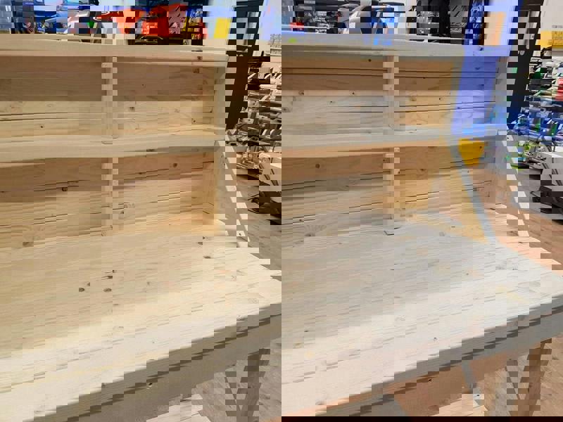 Acorn kiln-dried wooden workbench with back panel, ideal for workshops and garages