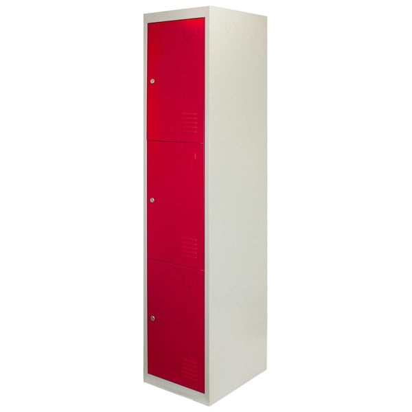 Monstershop Metal Storage Lockers - Three Doors, Flatpacked, Red