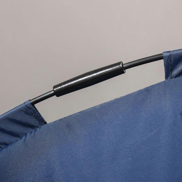 Blue canopy fabric with black metal support bar detail
