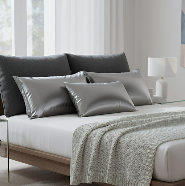 Anyhouz Pillowcase Silver Grey Luxury Soft Natural Mulberry Silky Two Sided Satin Cover