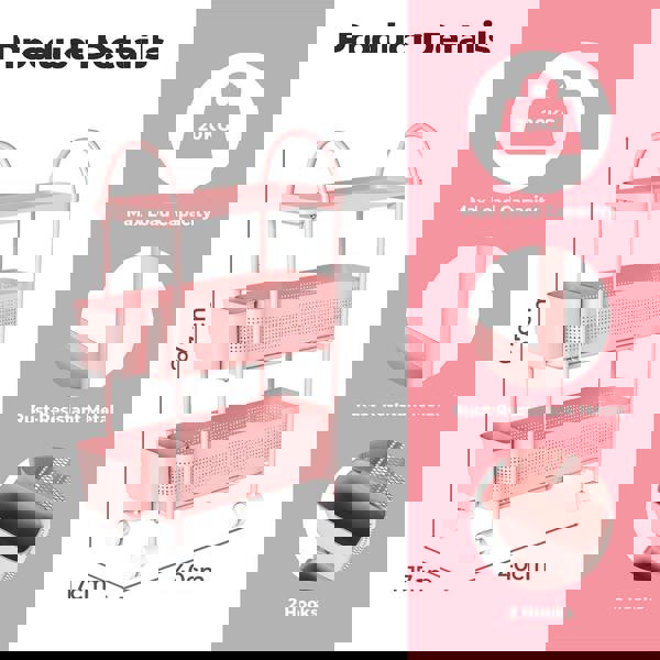 Levede 3 Tier Narrow Kitchen Trolley Cart with Pull-Out Baskets & Storage Bins