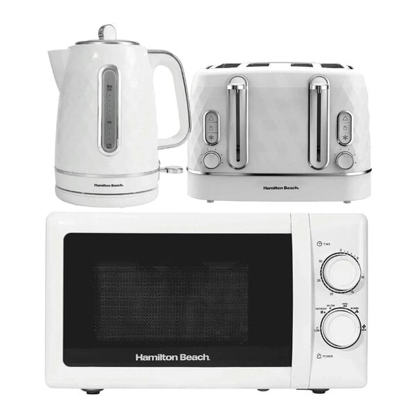 Hamilton Beach Diamond Kettle, Toaster & 20L Stainless Steel Cavity Microwave Set  - White