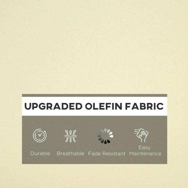 Beige cushion cover made of upgraded olefin fabric; durable and fade resistant