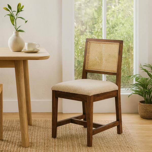Wyld Haus Holualoa Cream Boucle and Mango Wood Rattan Chair