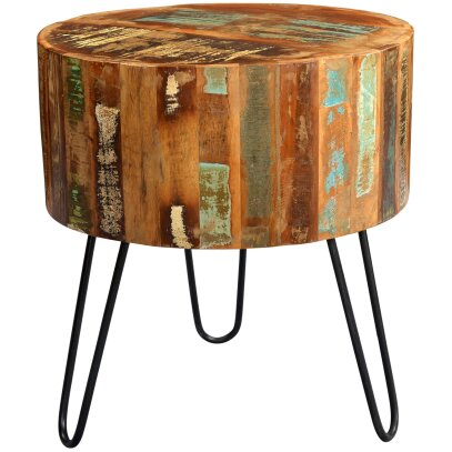 Wyld Haus Seattle Reclaimed Wood and Metal Modern Drum Side Table