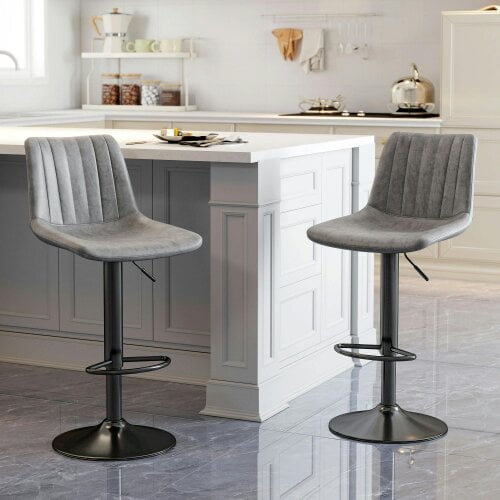 Wyld Haus Doneha Faux Leather Grey Adjustable Breakfast Bar Chairs Set Of 2 With Upholstered Seats