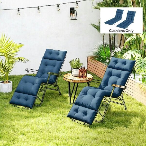 Set of Two 190 x 56cm Sun Lounger Cushions - Navy Blue - Navy Blue
