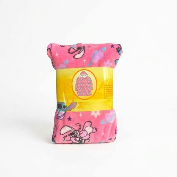 Tex-ass Girls Disney Stitch & Angel Hooded Blanket Pink One Size