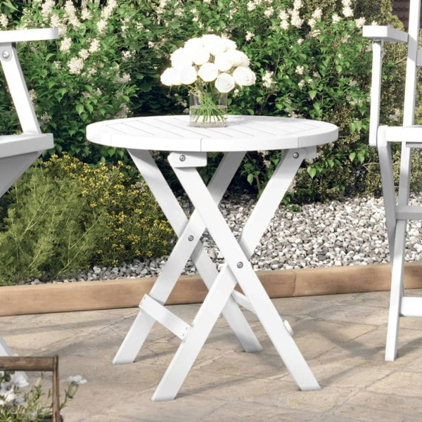 Berkfield Folding Garden Table White 46 cm Solid Wood Acacia