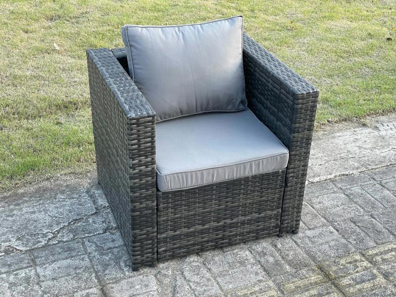 Fimous Rattan Garden Furniture Sofa Set with 2 Armchairs Square Coffee Table Side Table Big Footstool Indoor Side Table 9 Seater Outdoor Rattan Set