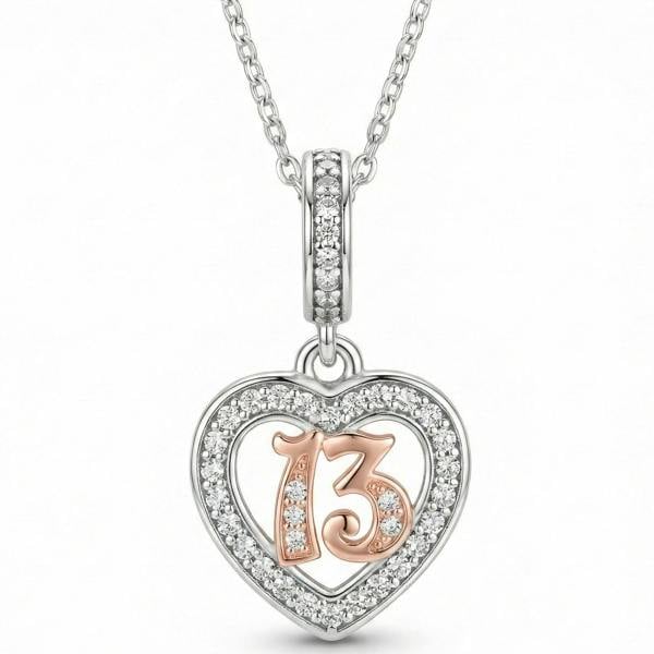 Parus Home 13th Birthday Necklace Sterling Silver Heart Pendant